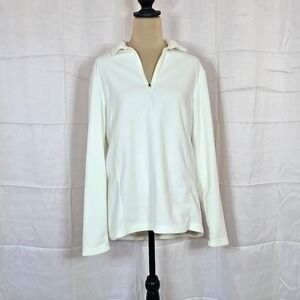 Lands End Womens Cream Fleece Quarter Zip Pullover Sweater Size M 10-12 502945